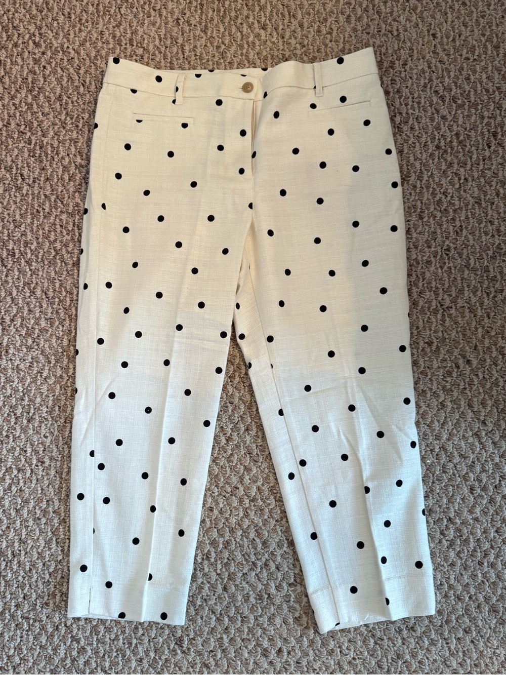 🔖NWT! Ann Taylor Cotton Crop Pants | Cream and Black Polka Dots | Size 12P